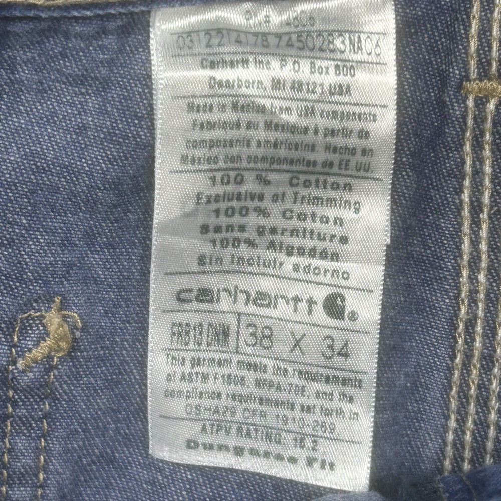 Carhartt FR Jeans Men's 38x34 Dungaree Fit Blue Work Safety Visibility FRB13 - Picture 5 of 16